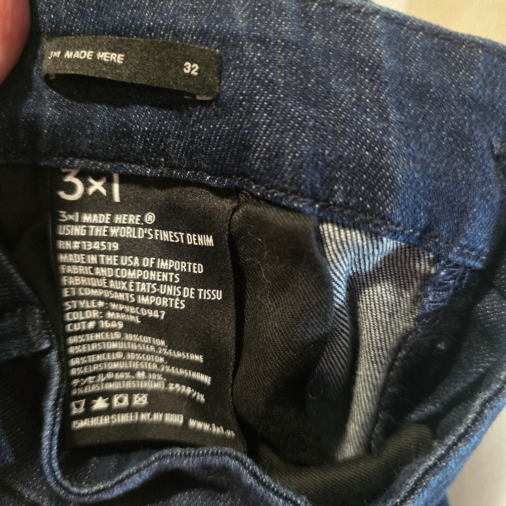 3x1 NYC Dark Wash Denim Belted Button Fly Cropped Pants Size 32 US 12 - Picture 5 of 5